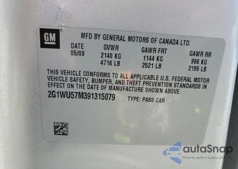 2009 Chevrolet Impala Ltz from USA, damaged, VIN 2G1WU57M391315079